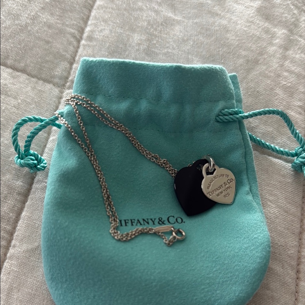 Tiffany & Co. Silver and Black Heart Tag Necklace